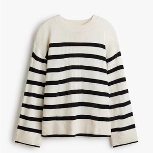 H&M Black and Cream Striped Crewneck Sweater